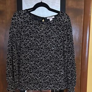 White House Black Market Black and White Floral-Style Lace Print Blouse